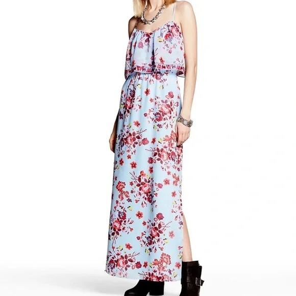 Princess Vera Wang Juniors Blue Floral Double Slit Strappy Maxi Dress - Picture 2 of 11